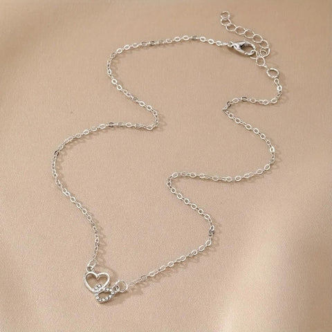 Women's Dual Heart Pendant with Chain Micro Plating
