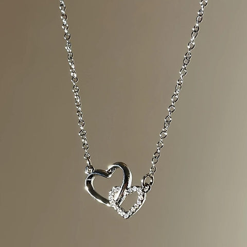 Women's Dual Heart Pendant with Chain Micro Plating